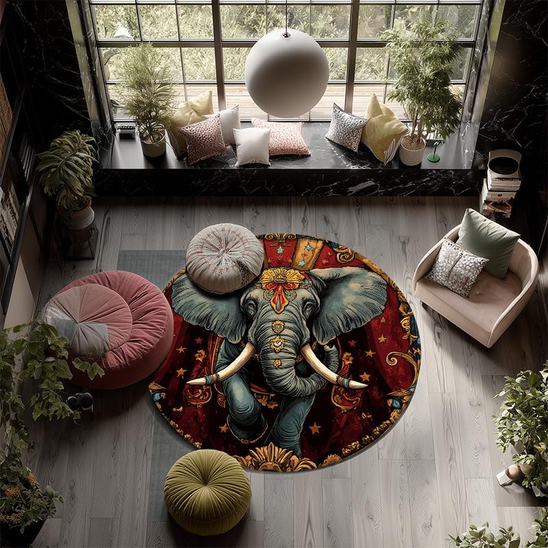 Striped Elephant,Round Area Rug,Carpet Rug for Living Room Bedroom Sofa Playroom Decor,Non-slip Floor Mat