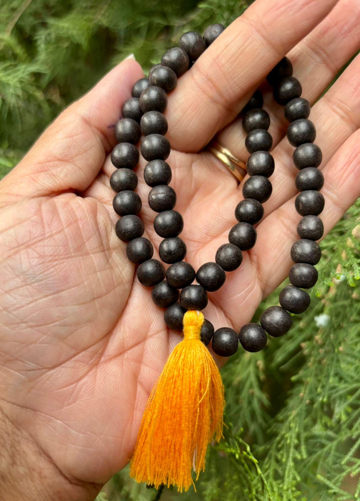 Original Ebony Wood 54+1 Beads 8 mm, Natural Karungali Malai Mala ROSARY, Indian Origin, Rosary Jaap Mala Yoga Prayer, Free Ship One Size
