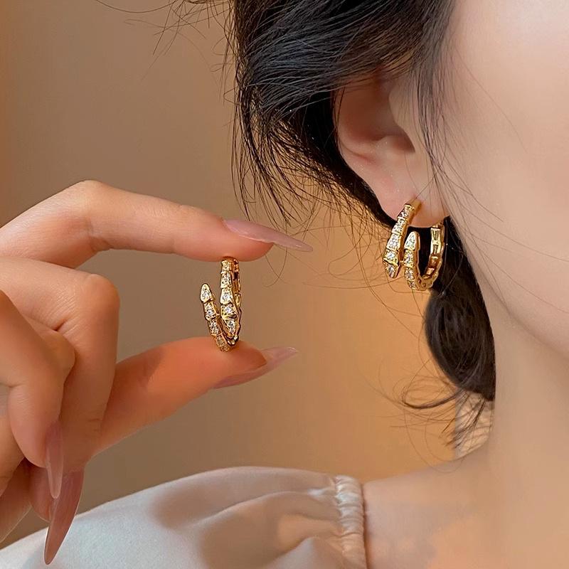 Pendientes de Zirconia con Forma de Serpiente - Diseño Único, Estilo de Alta Gama, Aspecto Lujoso, Pendientes de Moda.