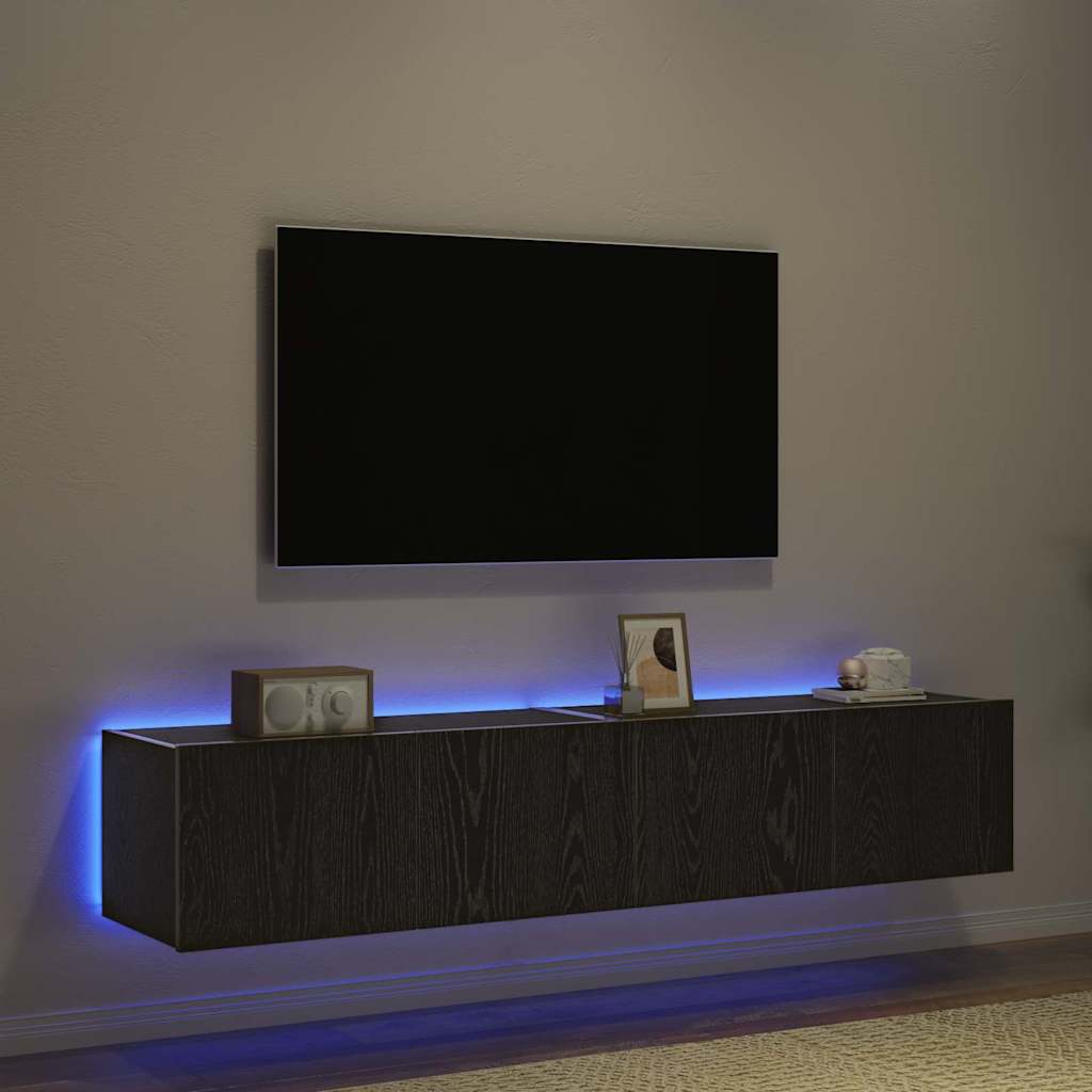 TV Wall Cabinet 2 Pcs Black Oak Effect 80 X 35 X 31 Cm
