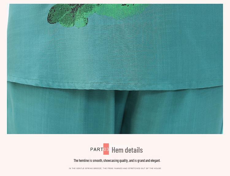 Vintage-Inspired Summer Outfit Set: Cotton Linen Short-Sleeved Top & Two-Piece for Middle-Aged and Elderly Women
