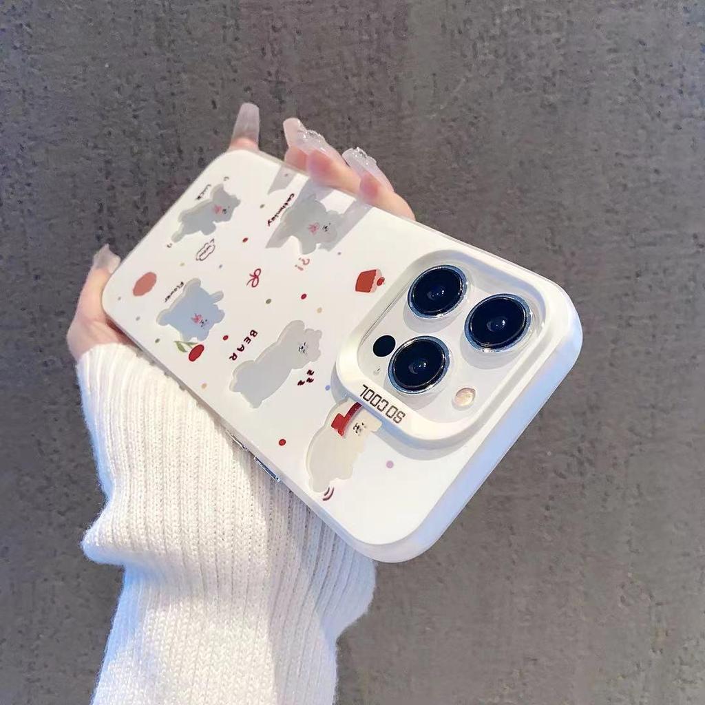 Summer Bear Silver Phone Case for iPhone 17/16/15/14/13/12 Pro Max - 15 Colors, Cross-Border Niche