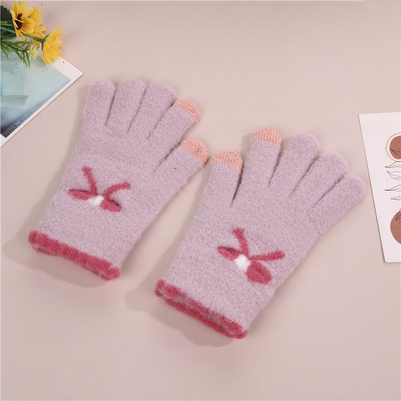 Korean Version of Sweet Knitted Warm Gloves for Women Winter Cold Protection Thickened Ins Style Bow Jacquard Touch Screen