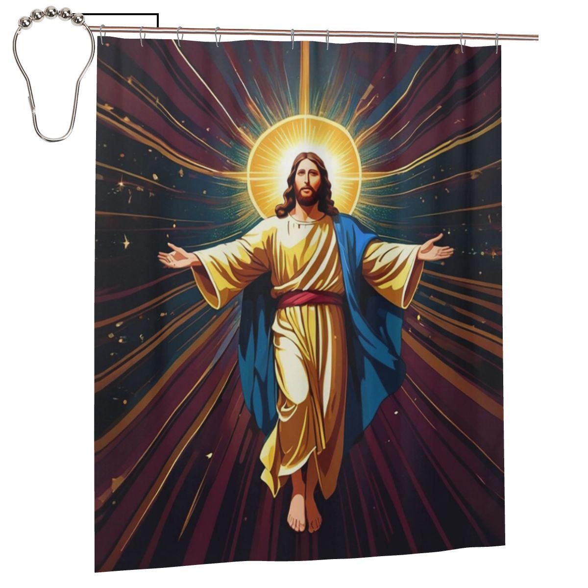 

Catholicism Saints Jesus Mary Shower Curtain Bathroom Polyester Waterproof Bath Curtains With Hooks W60H190(CM)-1 Pcs