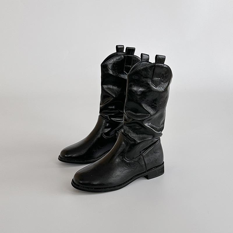 Western court style short boots medium tube Martin boots 2025 autumn fashion versatile leather boots retro trend pointed single boots