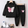 Completo Due Pezzi Felpa con Cappuccio Farfalla per Ragazze: Pullover di Velluto Cartone Animato Carino per Autunno e Inverno