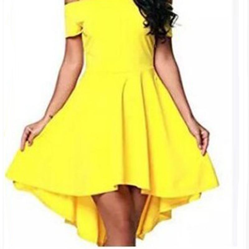 Elegant Women Short Sleeve Off Shoulder High Low Skater Cocktail Formal Dress