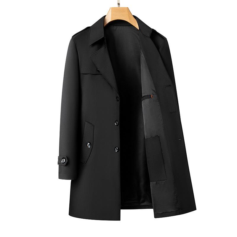 Men's Detachable Belt Trench Coat Autumn Winter Lapel Mid‑Long Windbreaker Business Casual Loose Outerwear Plus Size