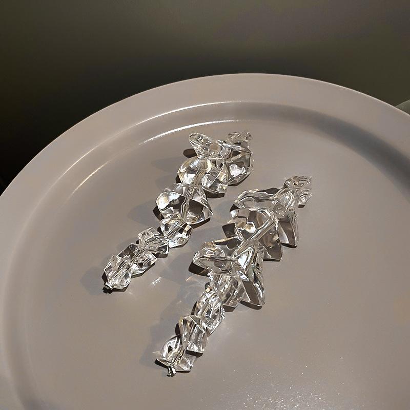 Silver needle irregular acrylic ice cube earrings Korean retro long exaggerated earrings temperament versatile earrings wholesale