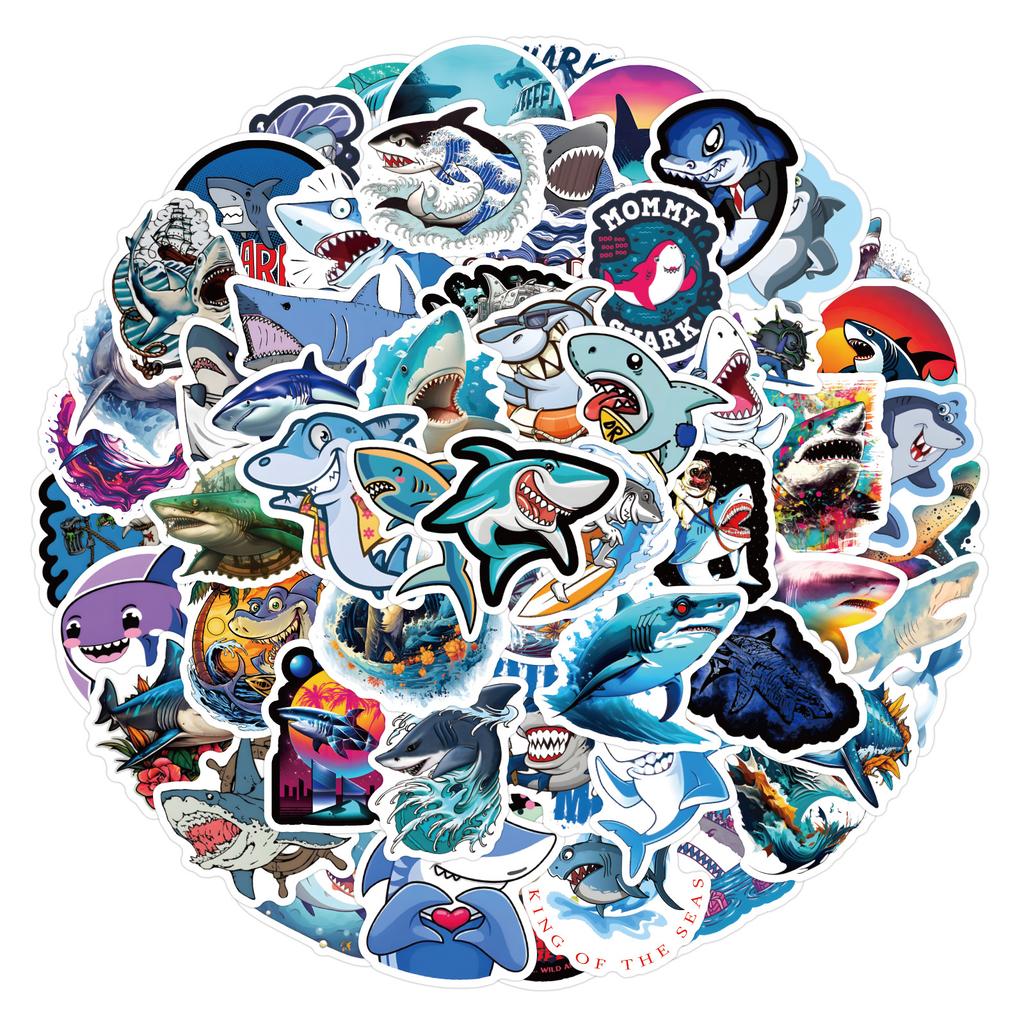 120 New Shark Cartoon Graffiti Stickers Decorative Skateboard Water Cup Hand Tent Waterproof Stickers