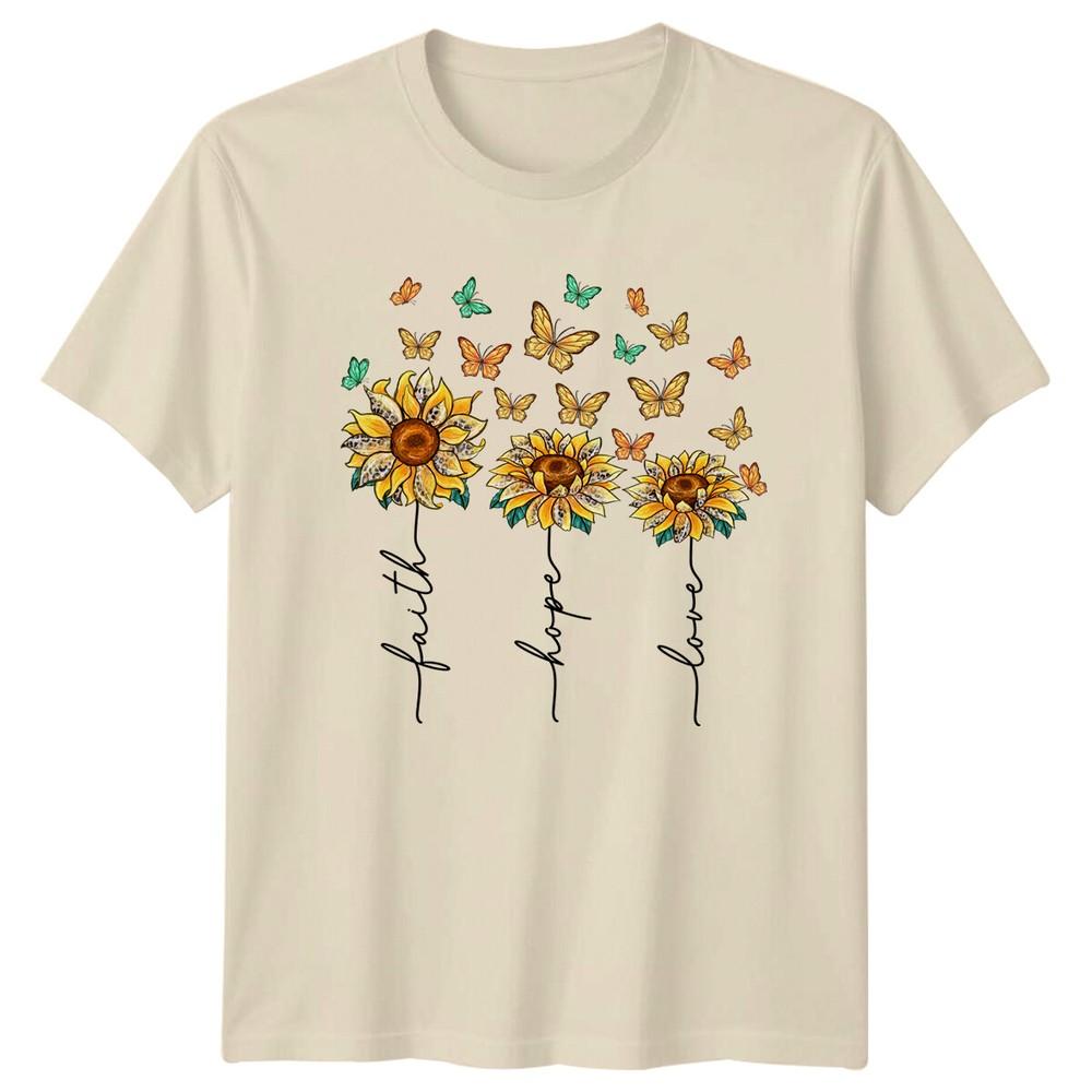Faith Hope Love Sunflower Christian Butterfly TShirt Unisex T-Shirt S
