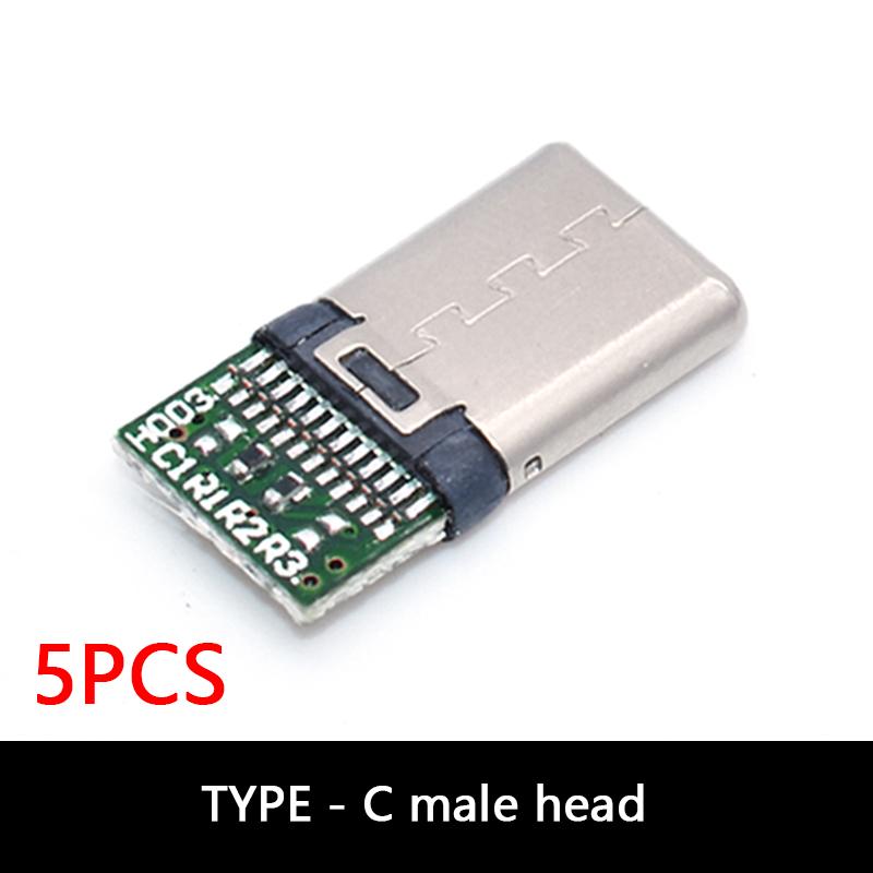 5PCS Type-C USB 3.1 16Pin Connector, Male/Female Socket with 56K Resistor for Soldering Wires & PCB Projects