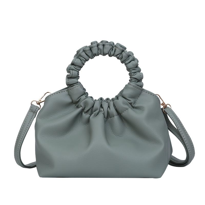 2025 Summer New Fresh Literary Women's Bag Solid Color Messenger Bag Wrinkled Texture Portable Oblique Span Bag Women