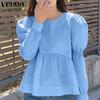VONDA Damen Lässig Rundhals Puff Langarm Einfarbig Locker Bluse