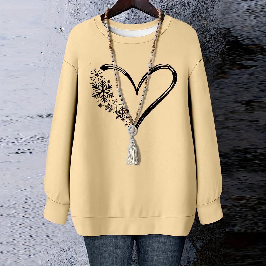 Ladies' Christmas Printed Round Neck Long Sleeved T-shirt Sweatshirt Top