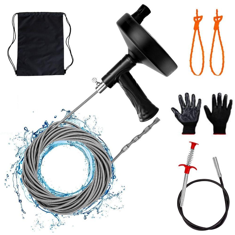

1 set Flexible Drain Auger Comes with Gloves Hair Clog Remover Sink Cleaner Tools Kitchen Cleaning червоний