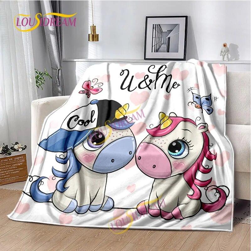 Einhorn-Cartoon, waschbare Decke, Nickerchendecke für Kinder, vier Jahreszeiten, Sofa, Bett, warme Decke, anpassbar, personalisiertes Geschenk.