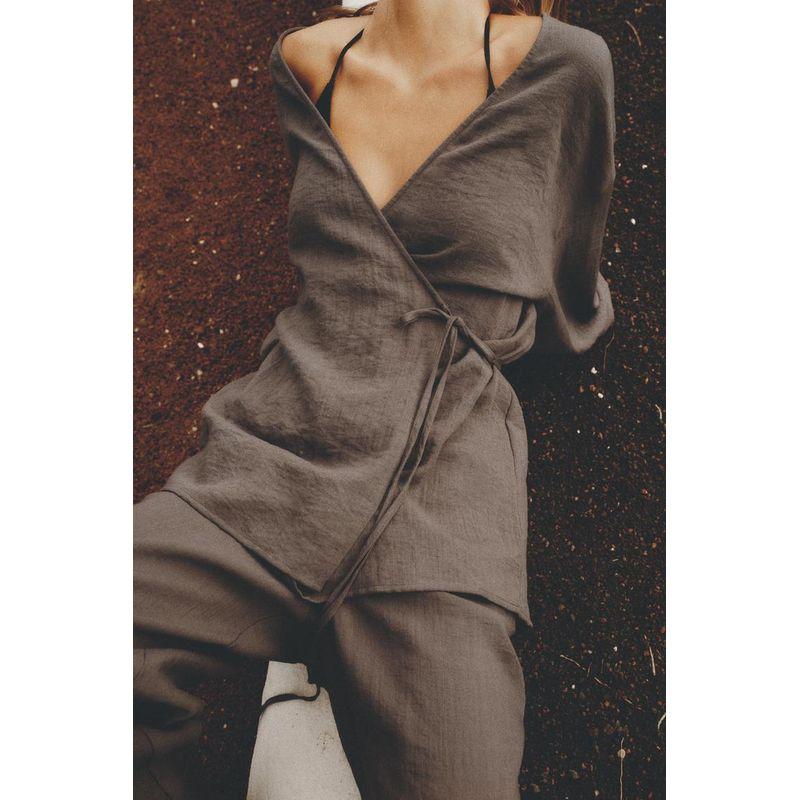 Spring New Trend Texture Double Breasted Kimono Outerwear 5427743 Pajamas Style Pants 5427431