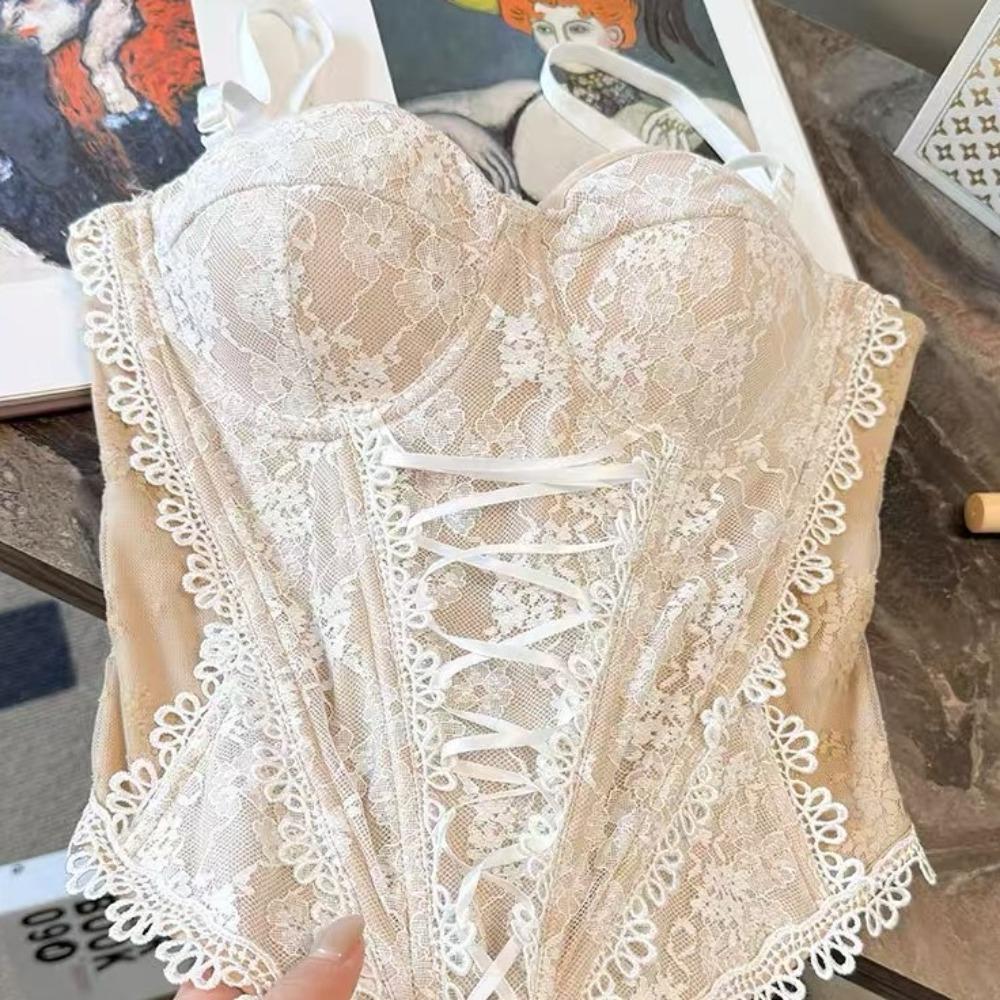 Sleeveless Lace Corset Slim Fit Crop Tops Elegant Suspender Vest Spring Summer