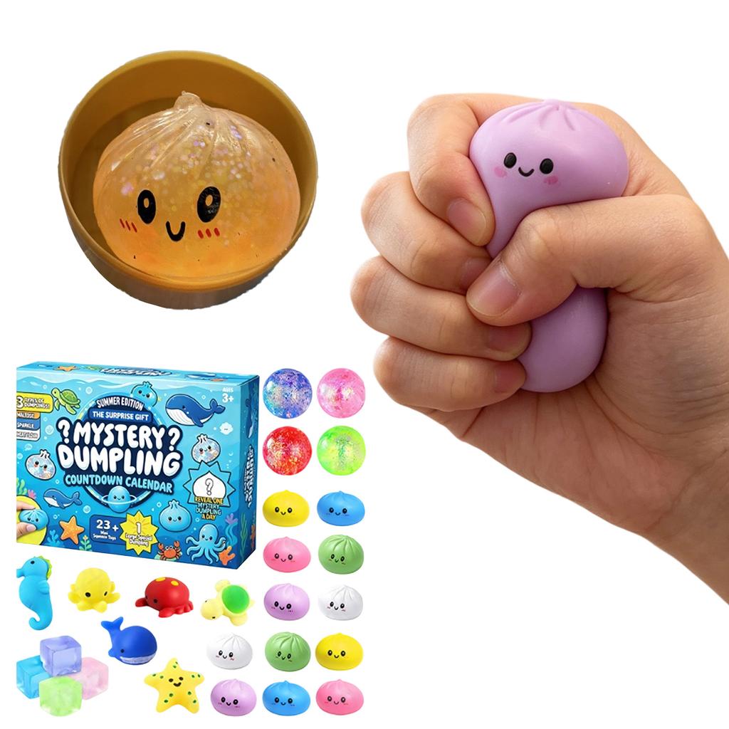 Mystery Dumpling Countdown Calendar with 23 Pieces Including Toys Sparkle Balls and Animal Figures for Kids Ages 3 and Up
