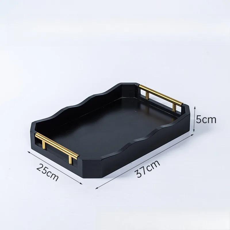 

1pcs Metal Handle Wood Tea Tray Home Solid Wood Serving Tray Bread Dessert Storage Platter Wood Kitchen Accessories