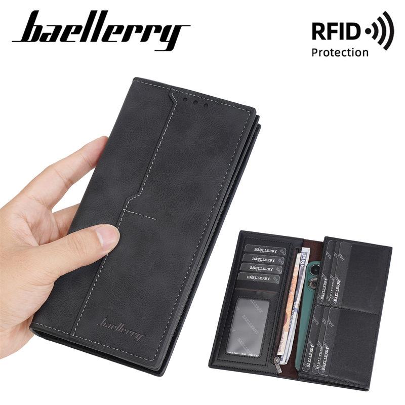 Baellerry RFID Anti Theft Protection Card Holder for Men Vintage Design Long Wallets Business Fashion Coin Purse Cash Bags GZW