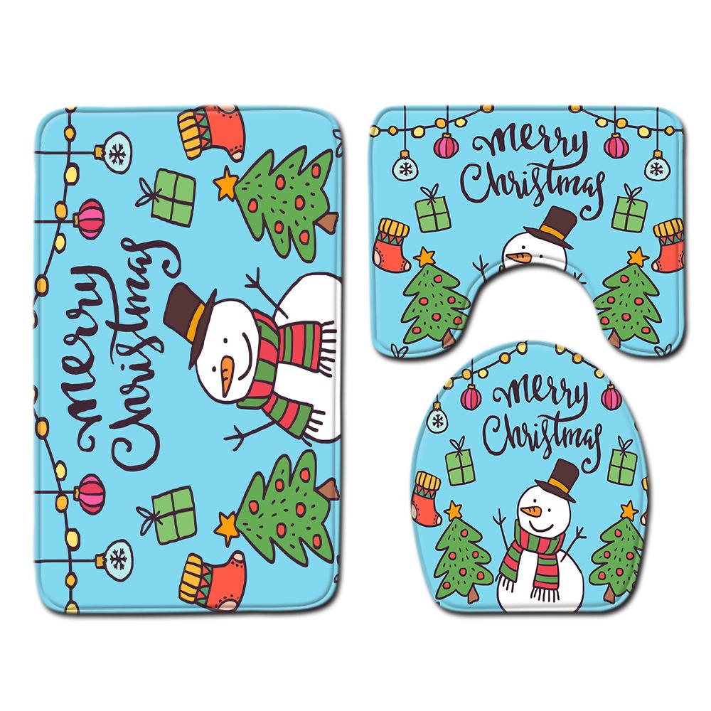 Christmas Toilet Seat Shower Curtain Four-Piece Printed Floor Mat Set Bathroom Floor Mat Bedroom Absorbent Door Mat Carpet