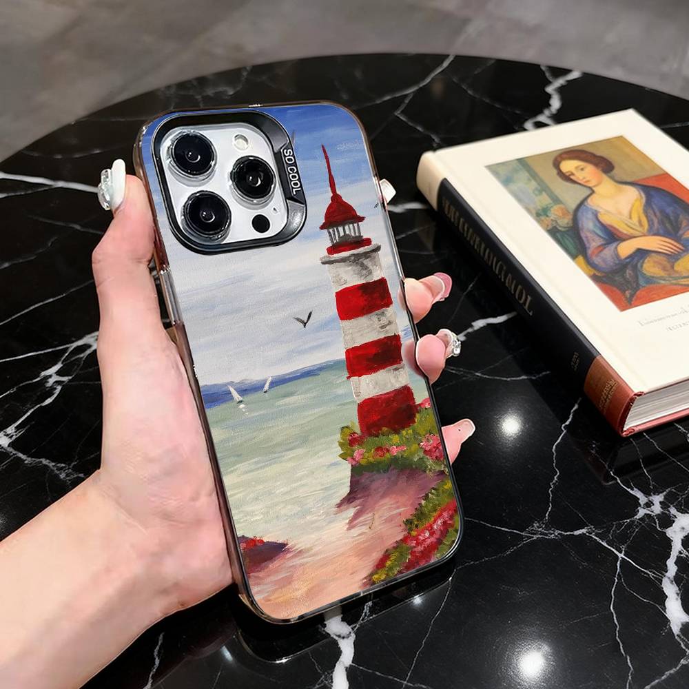 Oil Painting Landscape Phone Case For iPhone 17,16,15,14,13,12,11 Plus,Pro Max,XS,Colorful Silver Phone case Funda Cover