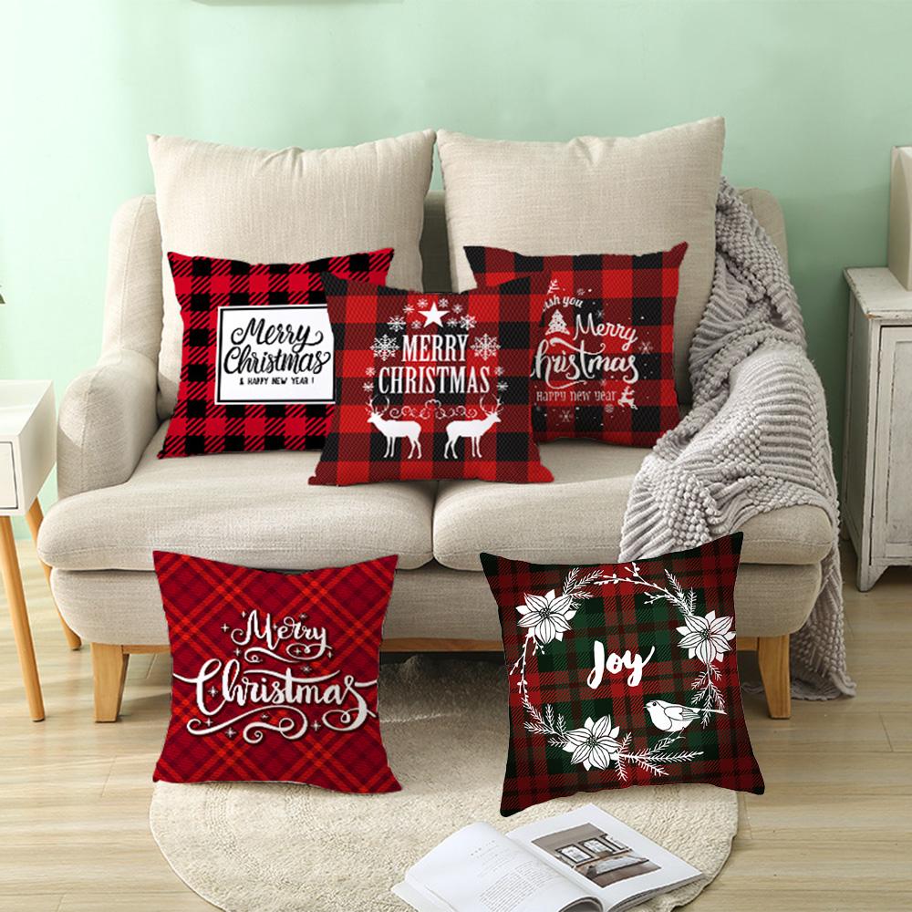 Christmas Style Pillowcase Red Plaid Cushion Cover Square Pillow Case 450*450mm Home Sofa Decor