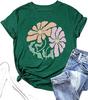 Nouveau T-shirt Vert Vintage Floral Chemises Femmes Boho Fleurs Sauvages T-shirt