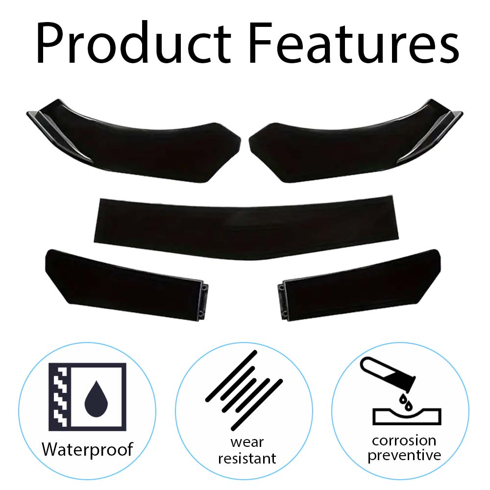 5pcs/ Set Glossy Black Car Front Bumper Lip Splitter Spoiler Diffuser Cover Trim Universal Adjustable Separators Bumper Body Kit
