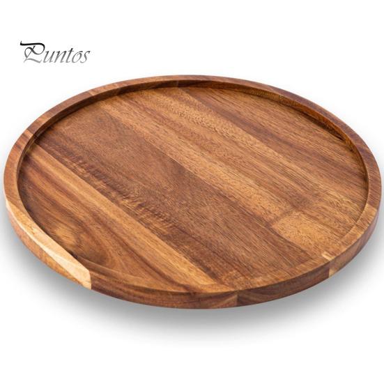 Wooden Cake Platter & Fruit Tray Circular Decorative Coffee Table Tray with Raised Edges Kitchen Serving Platter for Parties