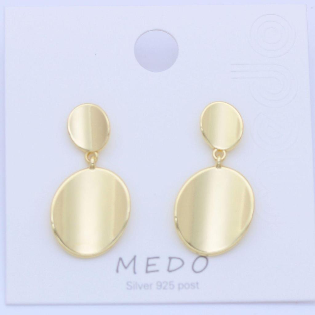 Prehraničné náušnice Strieborná ihla pre ženy - Skutočná zlatá farba, Geometrické okrúhle, štvorcové a oválne tvary, Hladký zliatinový dizajn.