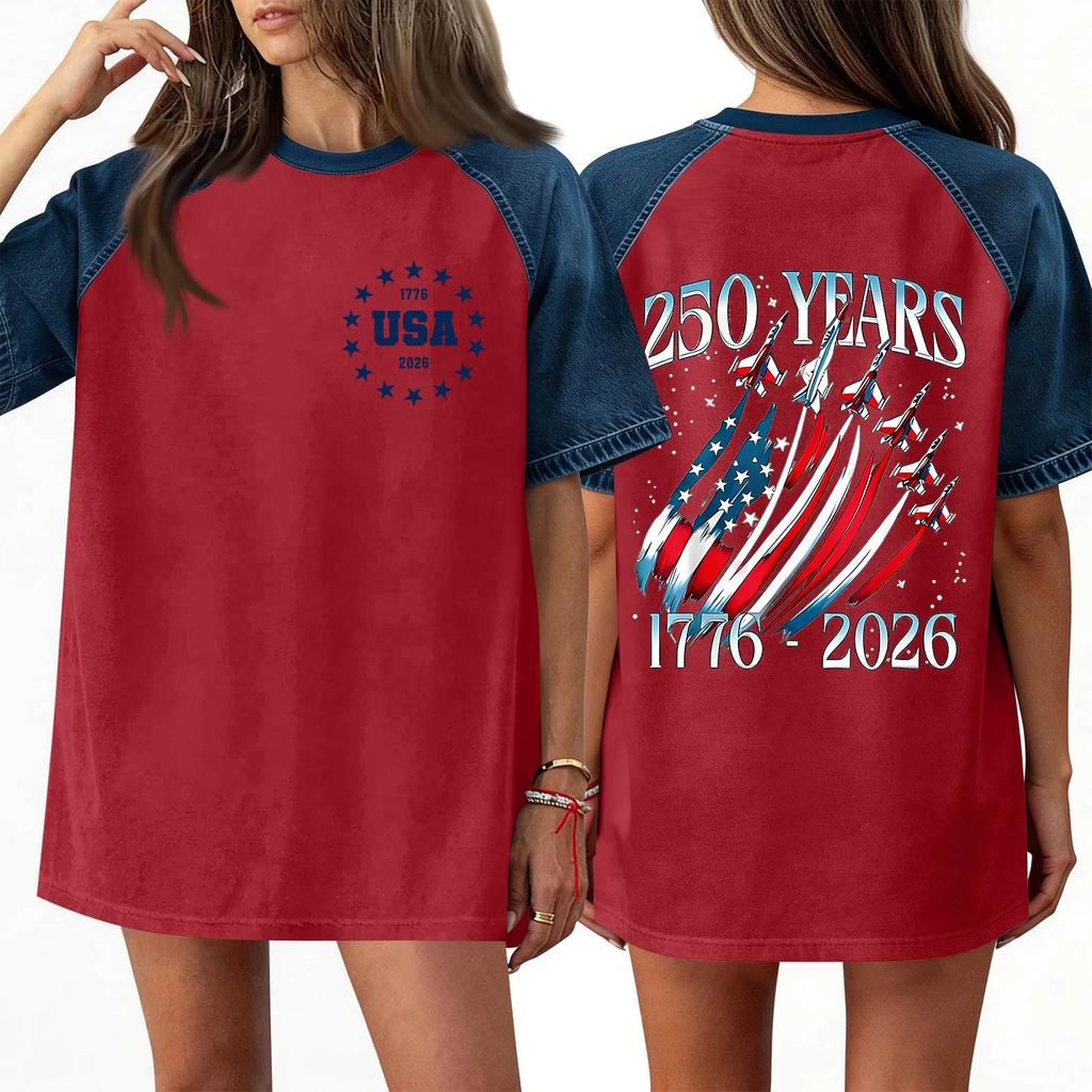 Denim Patchwork Shirts For Women Stand Collar Casual Blouse Short Sleeve Comfy Tshirt Spring Summer Fashion