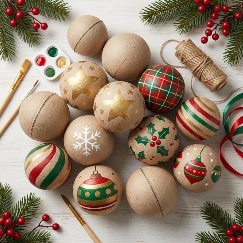 Palla Pitturabile di Natale Palla Vuota in Cartapesta Palline per Artigianato Fai da Te Palline da Appendere per Decorazioni Albero di Natale Palline Riempibili da Pitturare a Mano
