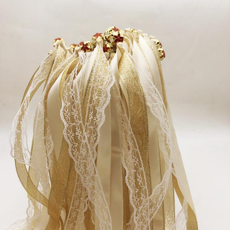 Fairy Stick, Ribbon Wedding Wands Garland With Beautiful Bell Twirling Streamers, Lawn Party