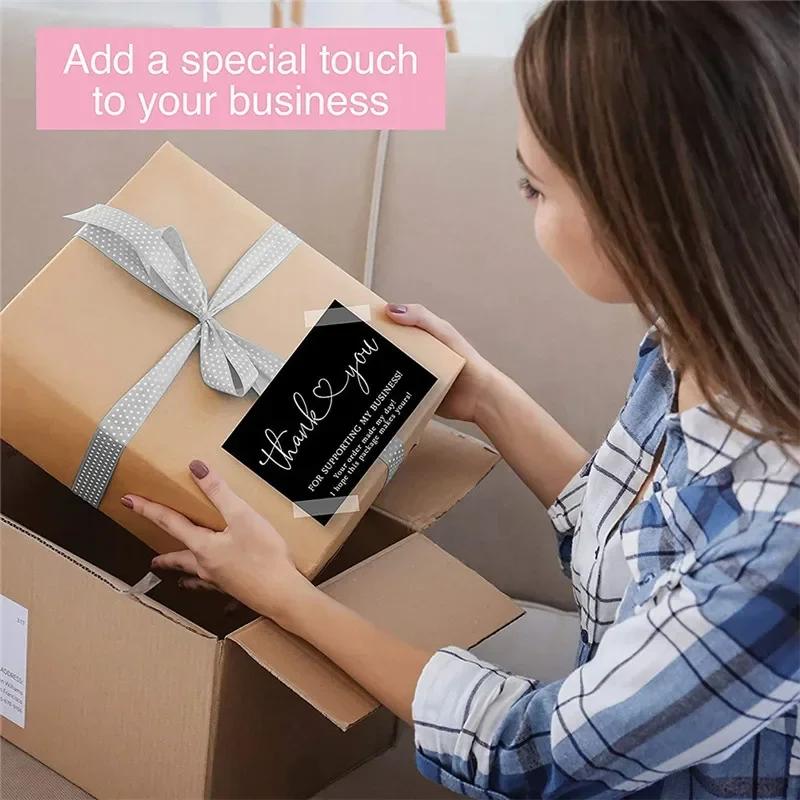 50PC/pack "Thank You for Supporting My Business" Black Rectangular gift Card Shop Packaging Decorative Flower Shop Baking Labels