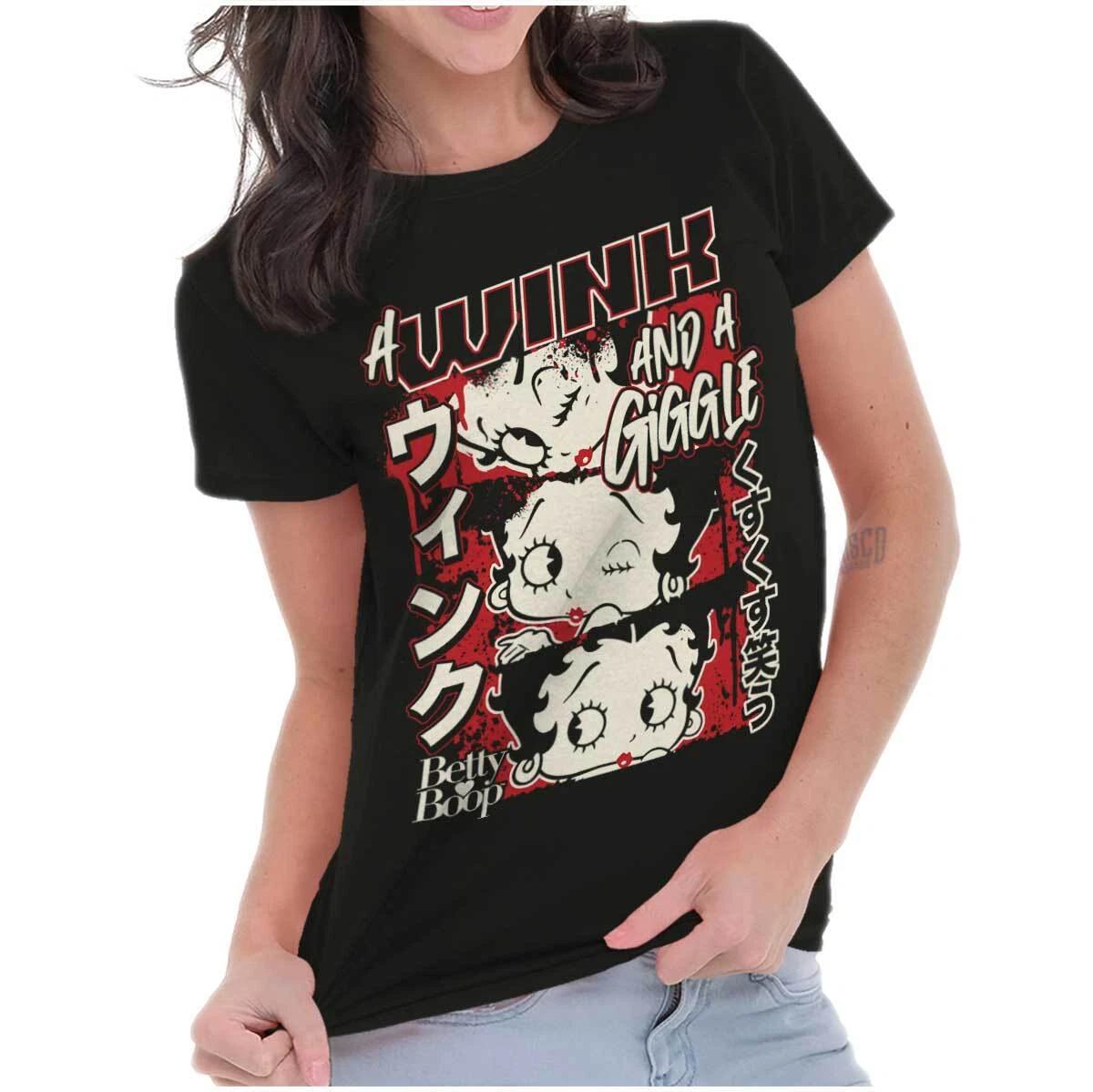 Betty Boop Kanji Cartoon A Wink and Giggle Womens Top Junior Graphic Tee XXXL