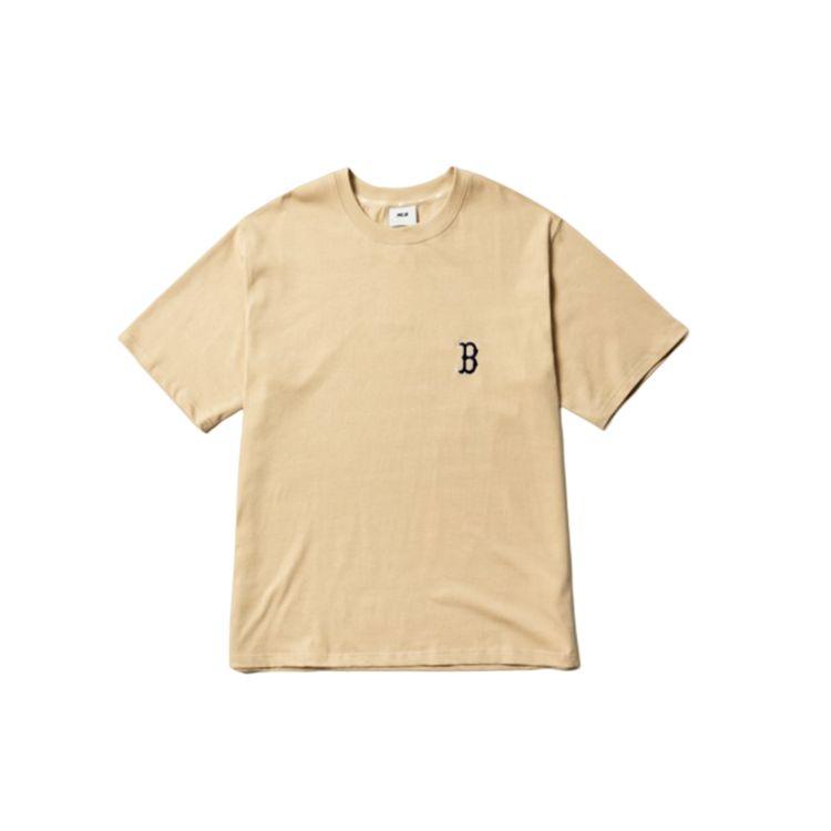 MLB Boston Red Sox Logo Loose Fit Crew Neck Short Sleeve T-Shirt Unisex Tops Khaki 3ATS02114-43BGS