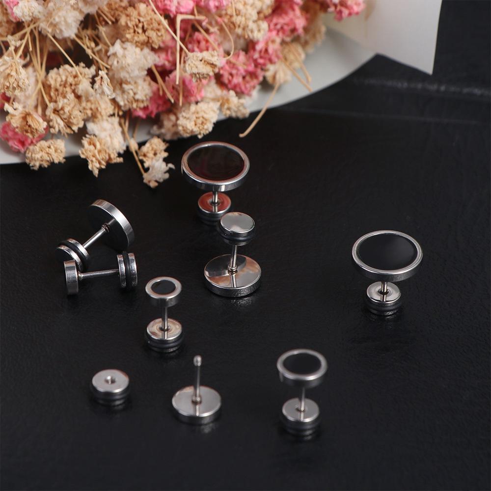 Korean Style Round Black Stud Earrings Solid Color Fashion Stud Earring Hip Hop Earring  Men