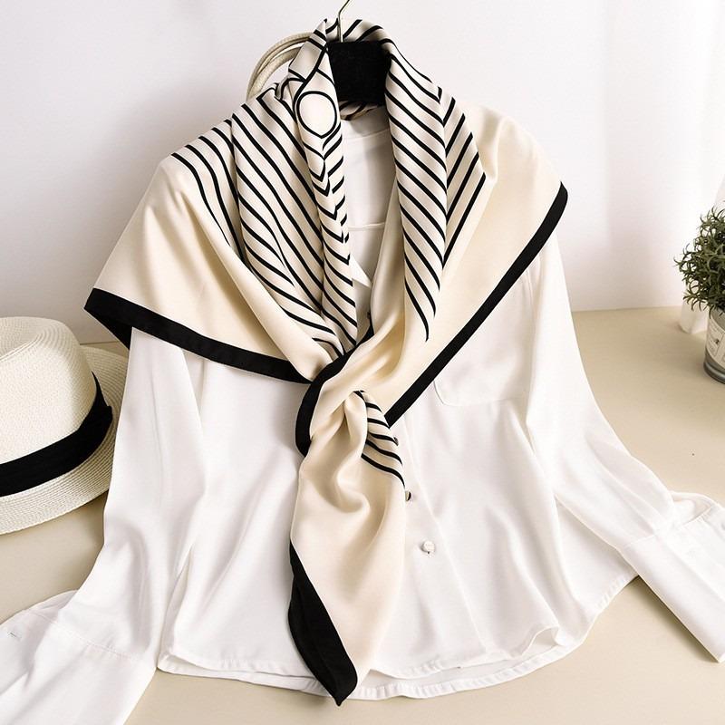 Korean Style Striped Square Scarf For Spring Autumn Warmth Sun Protection