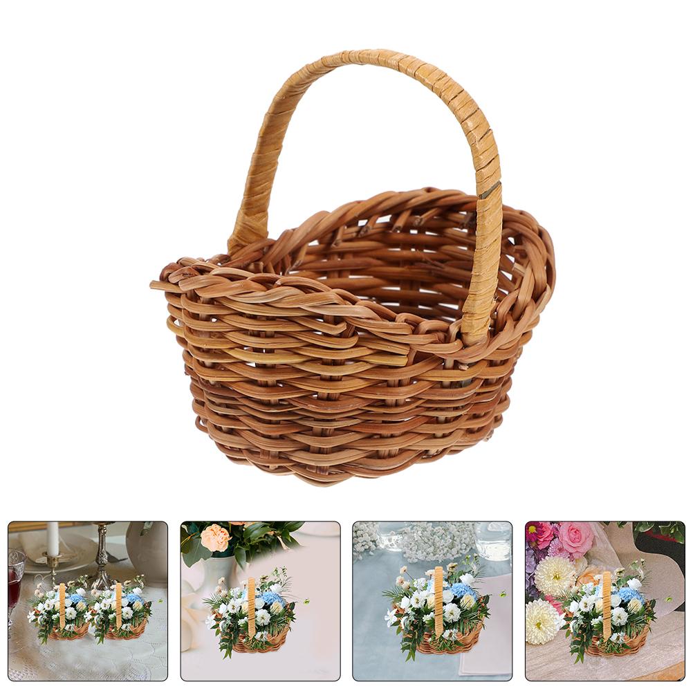 2 Pcs Mini Dolls Basket Small Woven Miniature Decors Storage Baskets Simulation For Favors With Handle Picnic