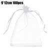 100Pcs White Organza Bags Jewelry Drawstring Pouches Wedding Party Christmas Candy Bags Jewelry Packing