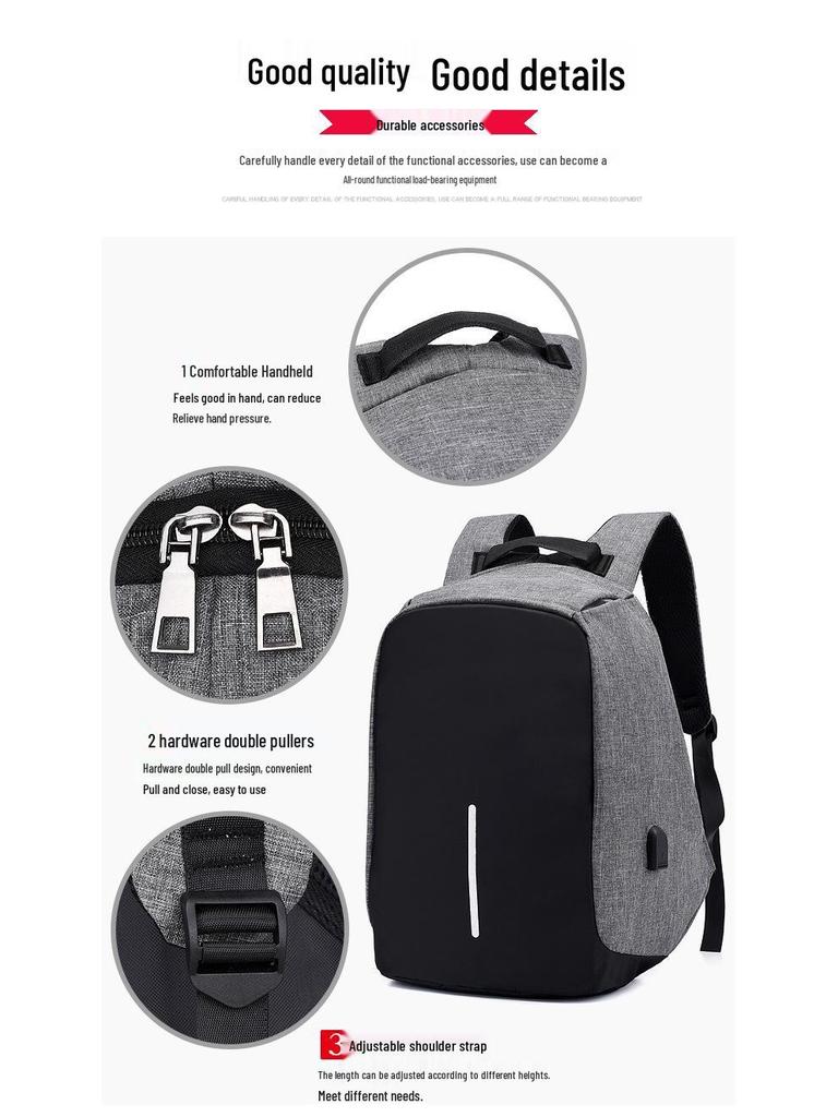 Men's Large Capacity Travel Backpack - Rechargeable & Simple Design for Students and Business