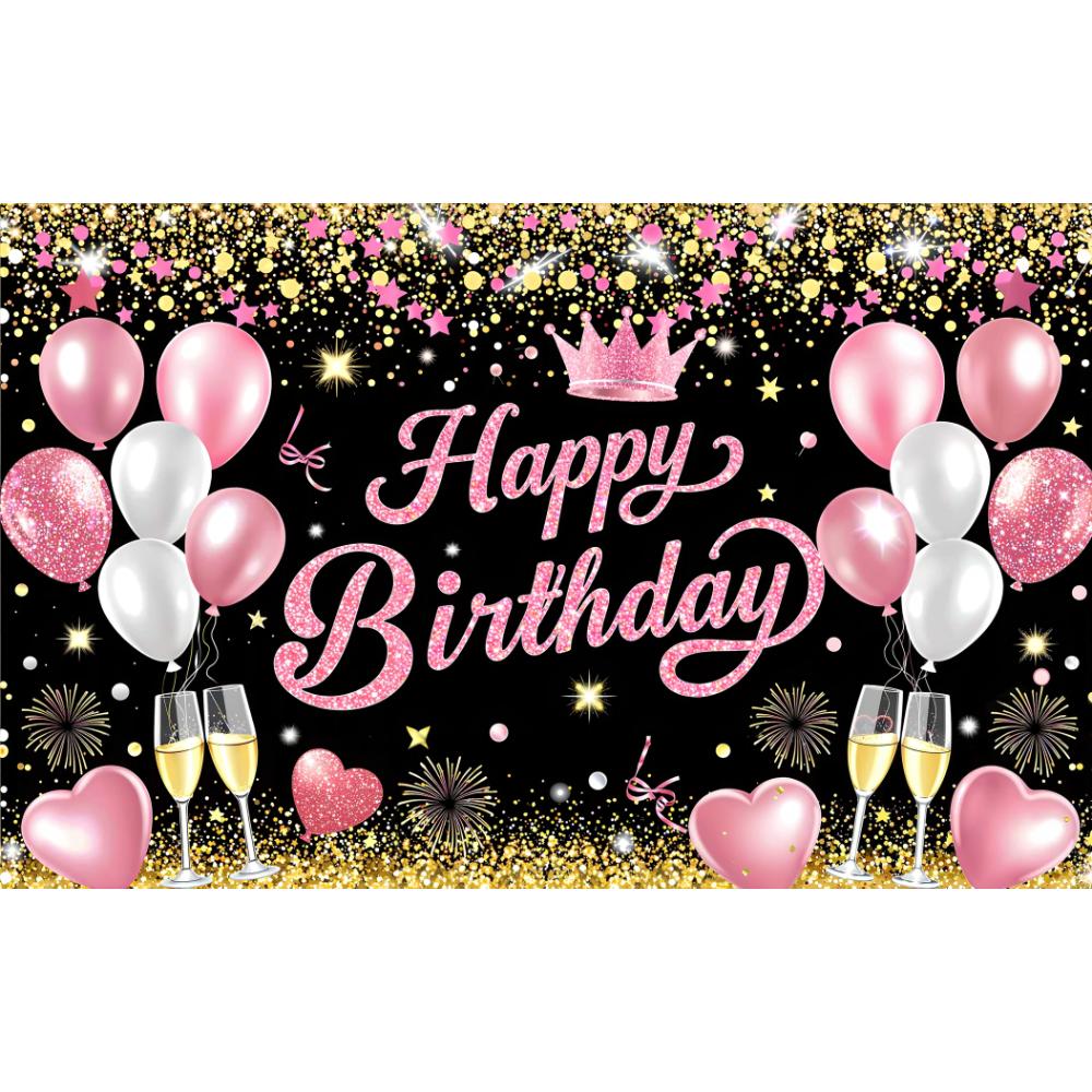 Pink Gold Black Happy Birthday Background Rose Gold Glitter Balloon Birthday Decoration Party Decor Home Photography Backdrop
