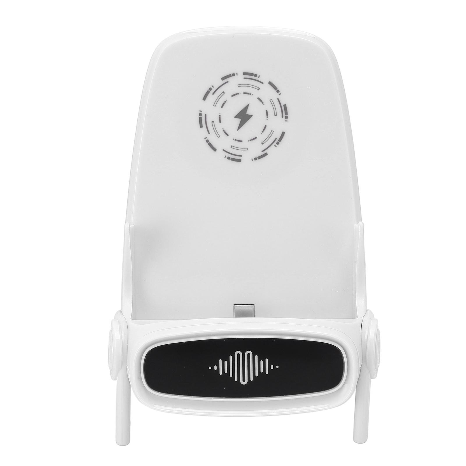 

Беспроводное зарядное устройство для телефона Уникальная форма стула Держатель для телефона Беспроводное быстрое зарядное устройство с динамиком Розоватый белый