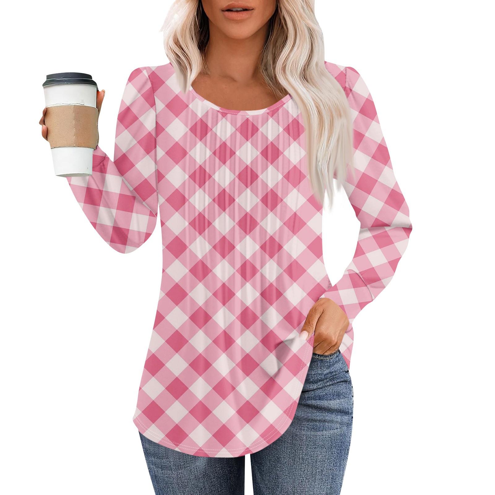 

Жіноча модна повсякденна плісирована футболка з круглим вирізом і принтом з довгими рукавами XXL