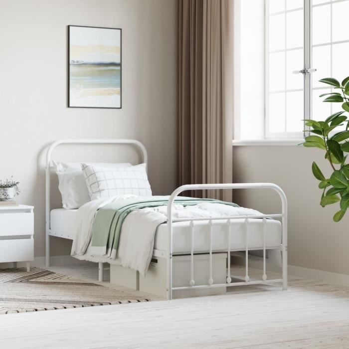 VidaXL Metal Bed Frame with Headboard-Footboard White 90x200 Cm 352638