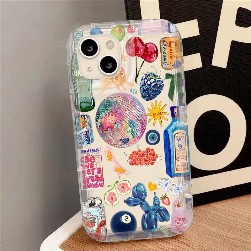 Phone Case For IPhone 16 15 14 13 12 11 Pro Max Plus 7 8 Plus 2020 Shockproof Silicone Cover Summer Disco Cocktail Fruit Case