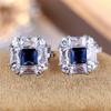 Cute Female Blue White Stone Clip Earrings Charm Silver Color White Zircon Stone Wedding Jewelry For Women